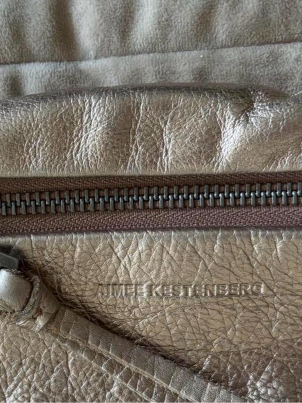 Aimee Kestenberg Metallic Taupe Leather Crossbody Bag